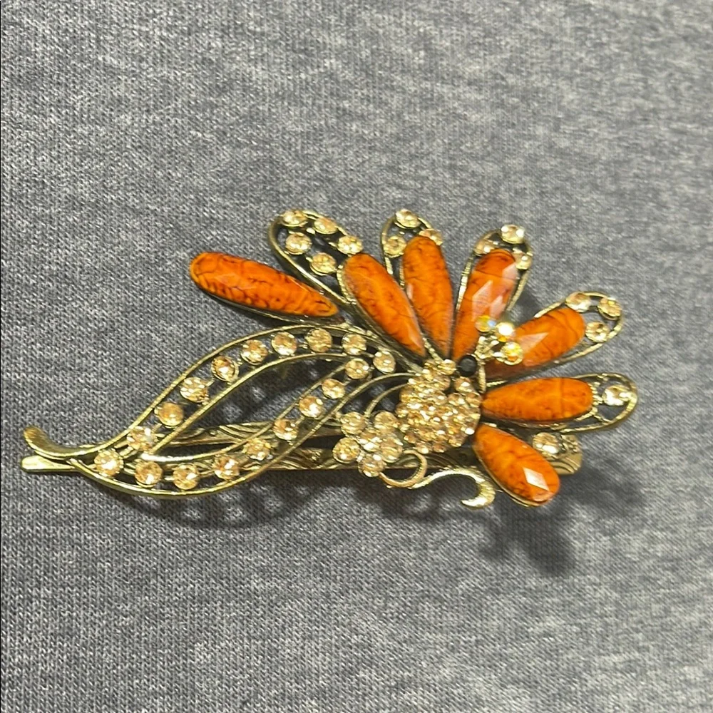 Vintage Gold and Brown Peacock hair clip